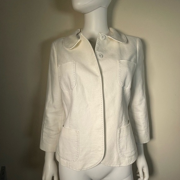 Boden Linen Cotton Lady Jacket Blazer  Winter White Peter Pan Collar Sz 10 - Picture 15 of 16